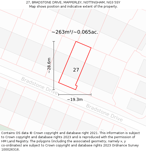 27, BRADSTONE DRIVE, MAPPERLEY, NOTTINGHAM, NG3 5SY: Plot and title map