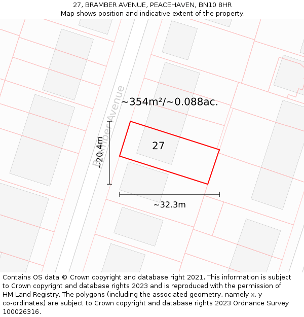 27, BRAMBER AVENUE, PEACEHAVEN, BN10 8HR: Plot and title map