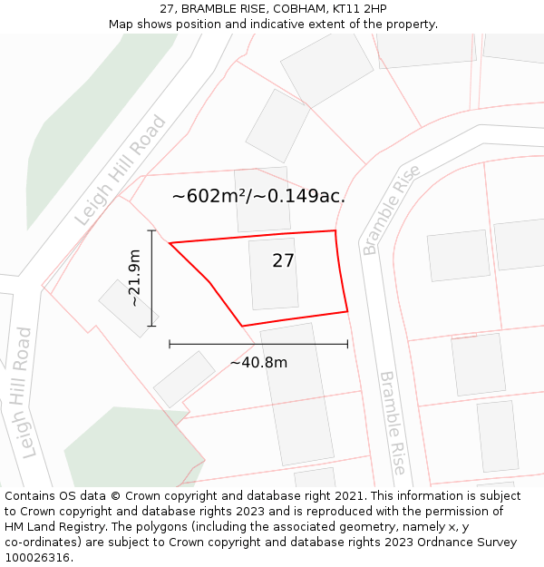 27, BRAMBLE RISE, COBHAM, KT11 2HP: Plot and title map