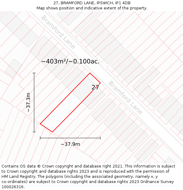 27, BRAMFORD LANE, IPSWICH, IP1 4DB: Plot and title map