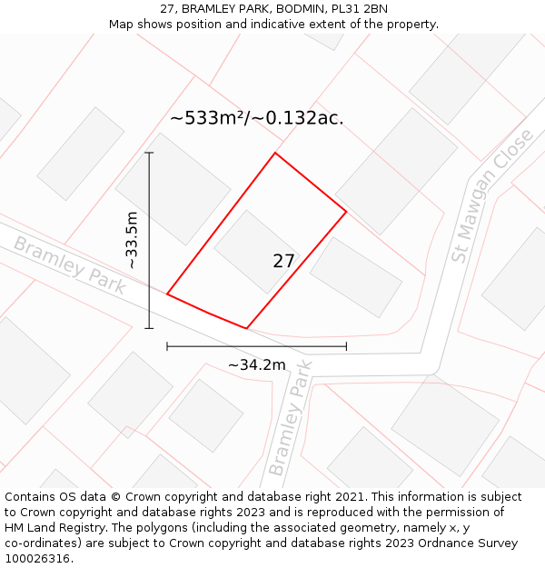 27, BRAMLEY PARK, BODMIN, PL31 2BN: Plot and title map