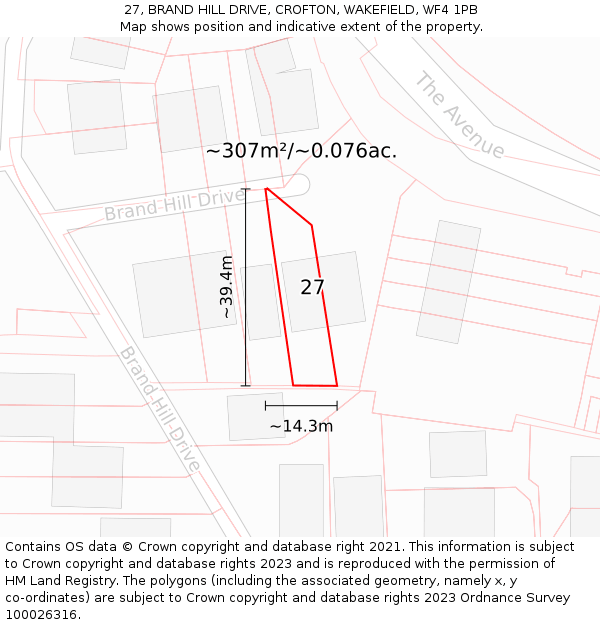 27, BRAND HILL DRIVE, CROFTON, WAKEFIELD, WF4 1PB: Plot and title map