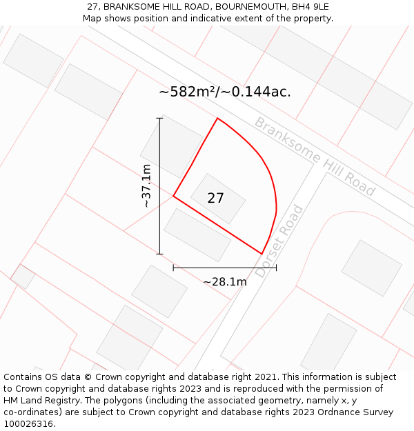 27, BRANKSOME HILL ROAD, BOURNEMOUTH, BH4 9LE: Plot and title map