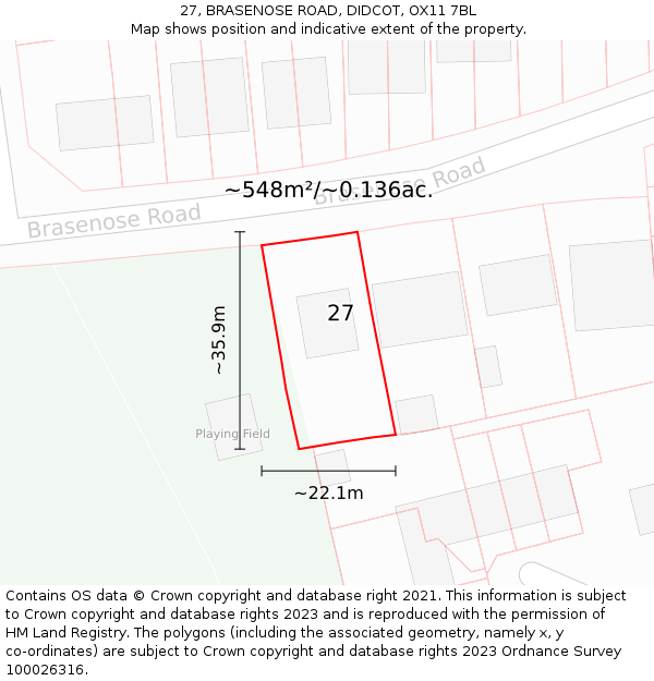 27, BRASENOSE ROAD, DIDCOT, OX11 7BL: Plot and title map