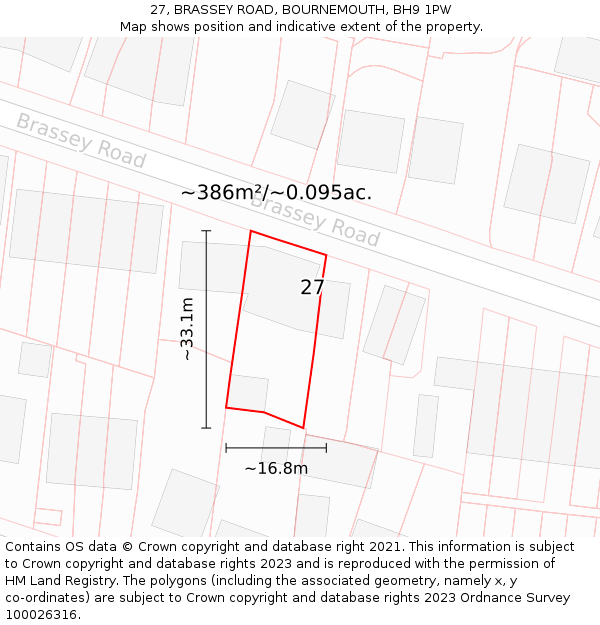 27, BRASSEY ROAD, BOURNEMOUTH, BH9 1PW: Plot and title map