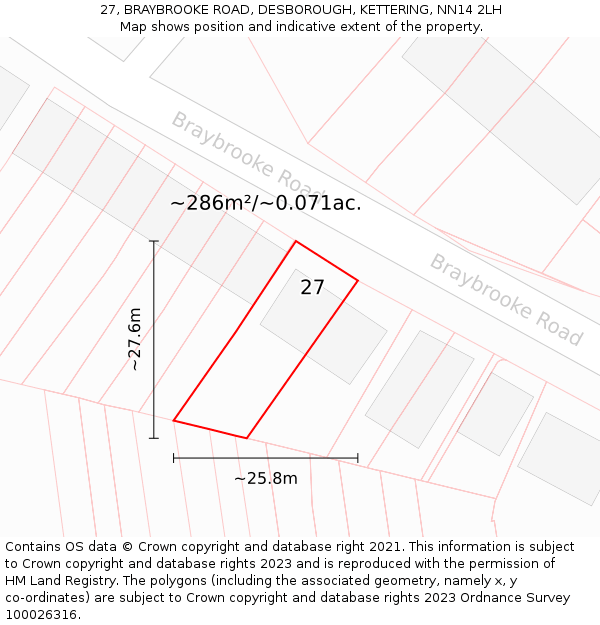 27, BRAYBROOKE ROAD, DESBOROUGH, KETTERING, NN14 2LH: Plot and title map