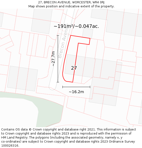 27, BRECON AVENUE, WORCESTER, WR4 0RJ: Plot and title map