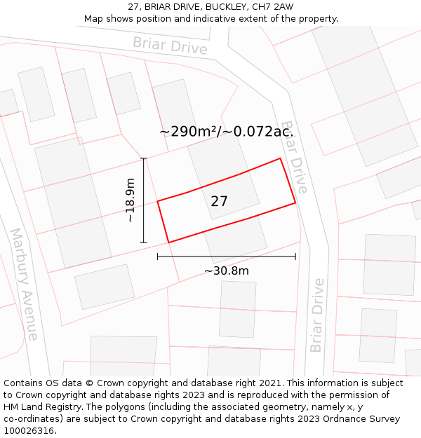 27, BRIAR DRIVE, BUCKLEY, CH7 2AW: Plot and title map