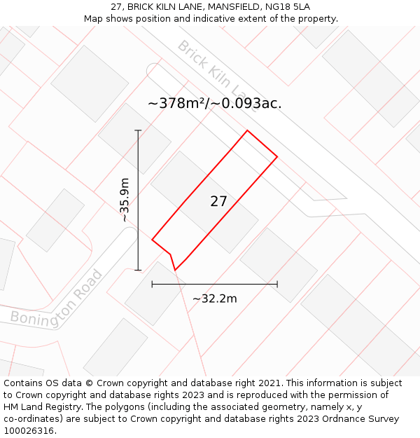 27, BRICK KILN LANE, MANSFIELD, NG18 5LA: Plot and title map