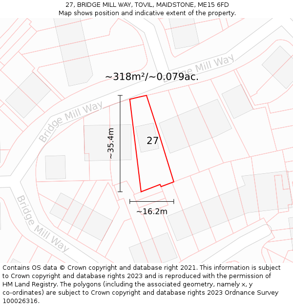 27, BRIDGE MILL WAY, TOVIL, MAIDSTONE, ME15 6FD: Plot and title map