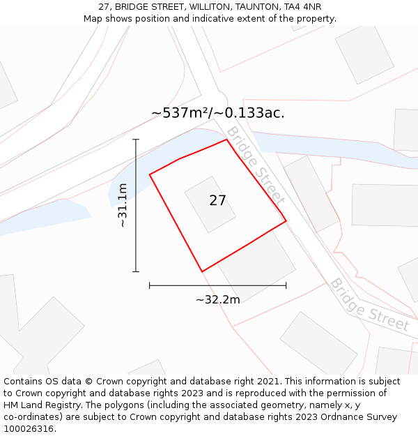 27, BRIDGE STREET, WILLITON, TAUNTON, TA4 4NR: Plot and title map