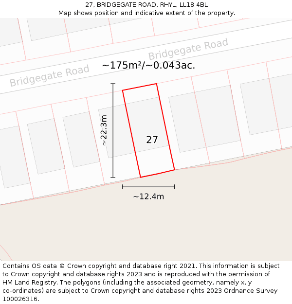 27, BRIDGEGATE ROAD, RHYL, LL18 4BL: Plot and title map