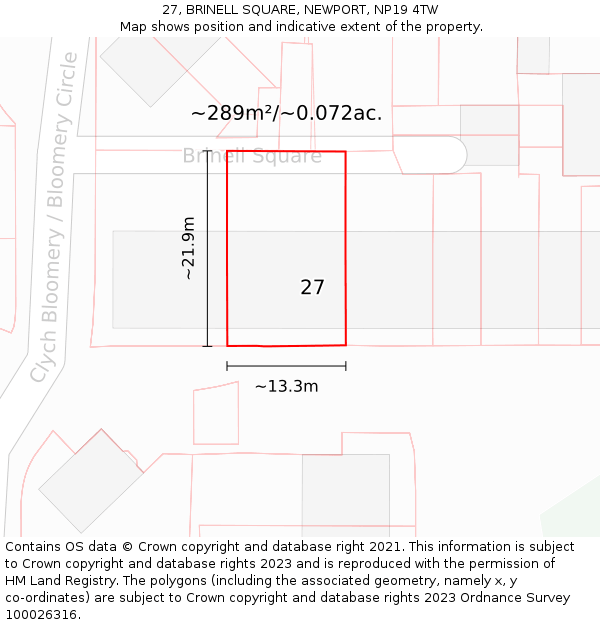 27, BRINELL SQUARE, NEWPORT, NP19 4TW: Plot and title map