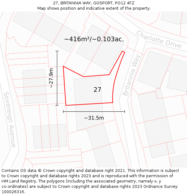 27, BRITANNIA WAY, GOSPORT, PO12 4FZ: Plot and title map