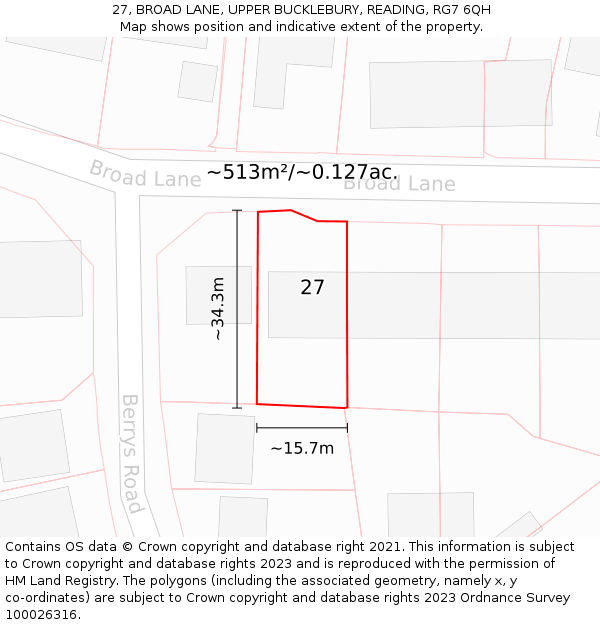 27, BROAD LANE, UPPER BUCKLEBURY, READING, RG7 6QH: Plot and title map