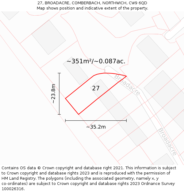 27, BROADACRE, COMBERBACH, NORTHWICH, CW9 6QD: Plot and title map