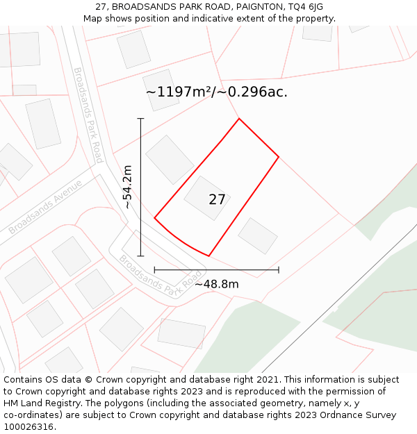 27, BROADSANDS PARK ROAD, PAIGNTON, TQ4 6JG: Plot and title map