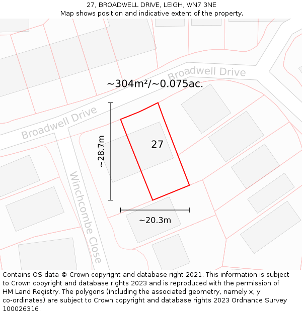 27, BROADWELL DRIVE, LEIGH, WN7 3NE: Plot and title map