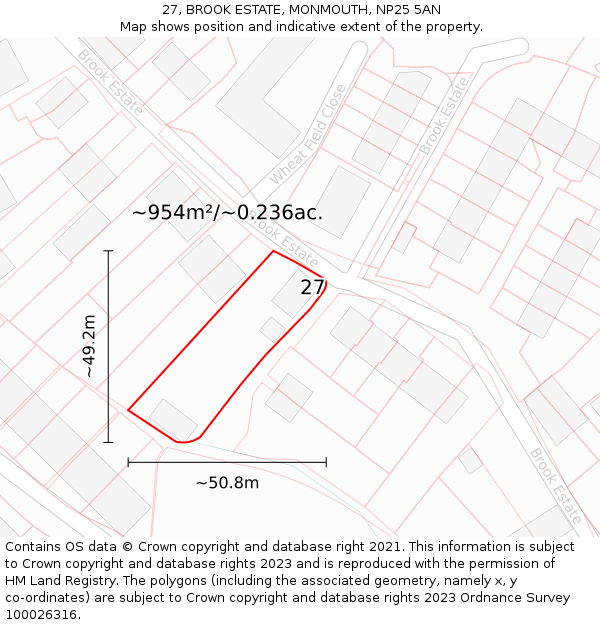 27, BROOK ESTATE, MONMOUTH, NP25 5AN: Plot and title map