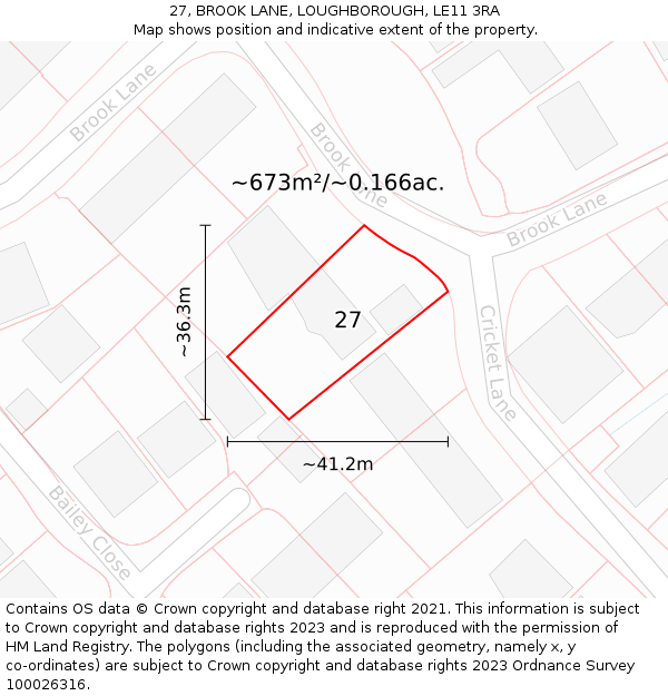 27, BROOK LANE, LOUGHBOROUGH, LE11 3RA: Plot and title map