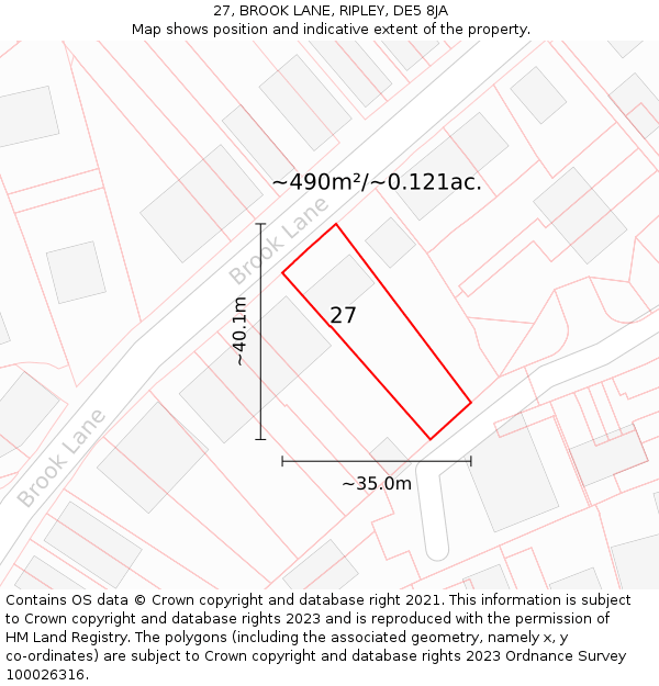 27, BROOK LANE, RIPLEY, DE5 8JA: Plot and title map