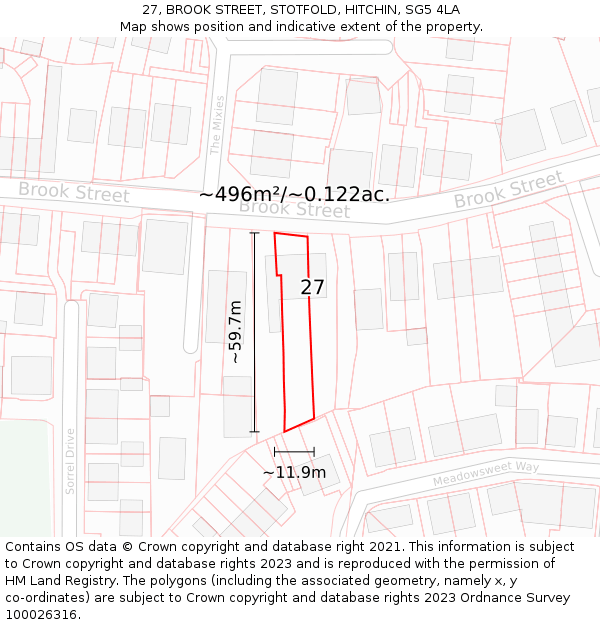 27, BROOK STREET, STOTFOLD, HITCHIN, SG5 4LA: Plot and title map