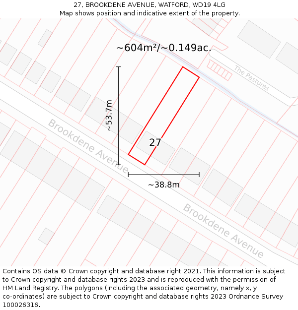 27, BROOKDENE AVENUE, WATFORD, WD19 4LG: Plot and title map