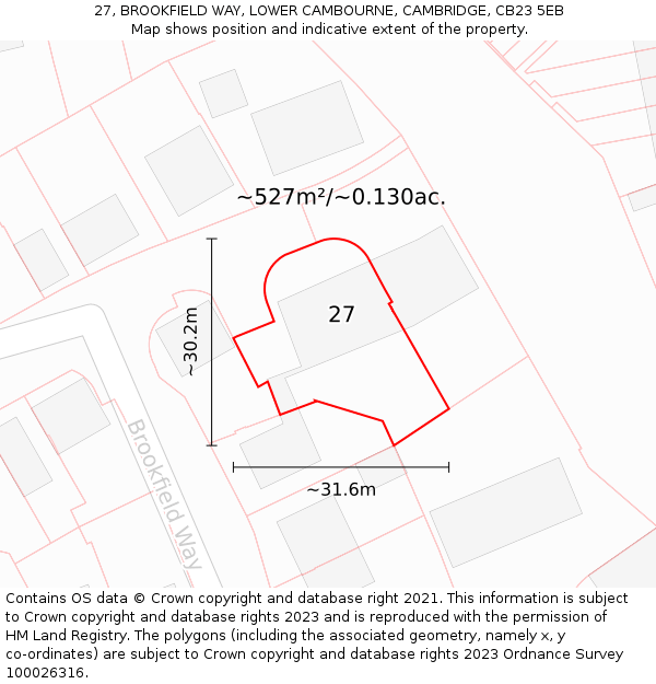 27, BROOKFIELD WAY, LOWER CAMBOURNE, CAMBRIDGE, CB23 5EB: Plot and title map