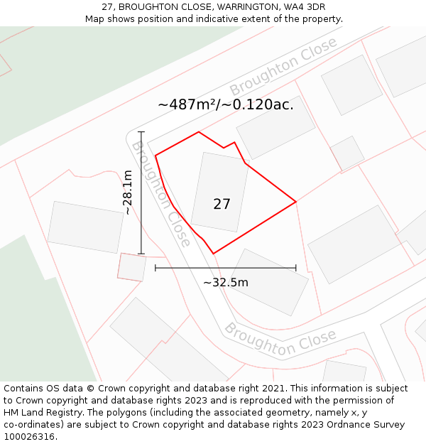 27, BROUGHTON CLOSE, WARRINGTON, WA4 3DR: Plot and title map