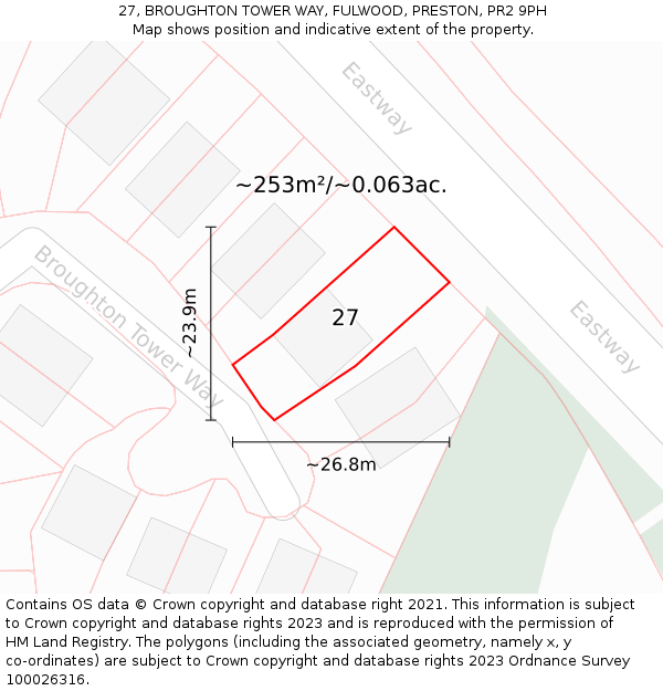 27, BROUGHTON TOWER WAY, FULWOOD, PRESTON, PR2 9PH: Plot and title map