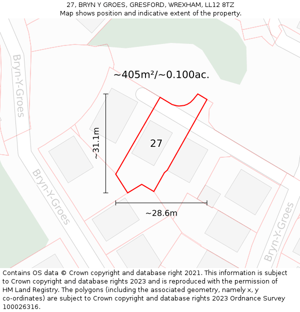 27, BRYN Y GROES, GRESFORD, WREXHAM, LL12 8TZ: Plot and title map