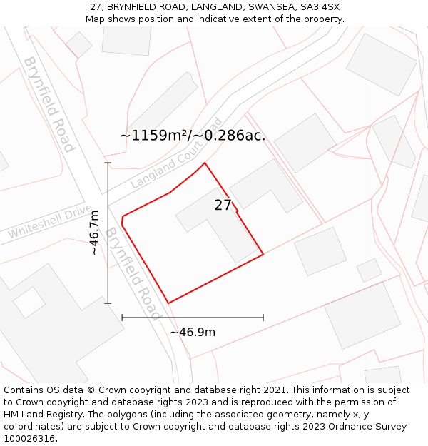 27, BRYNFIELD ROAD, LANGLAND, SWANSEA, SA3 4SX: Plot and title map