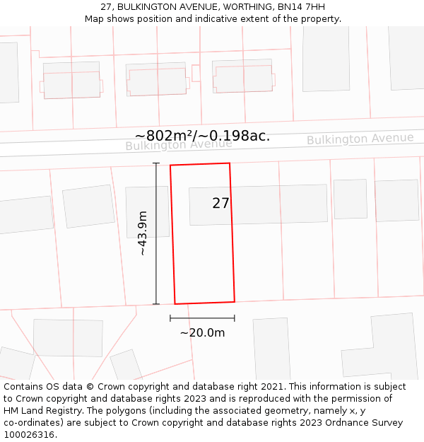 27, BULKINGTON AVENUE, WORTHING, BN14 7HH: Plot and title map