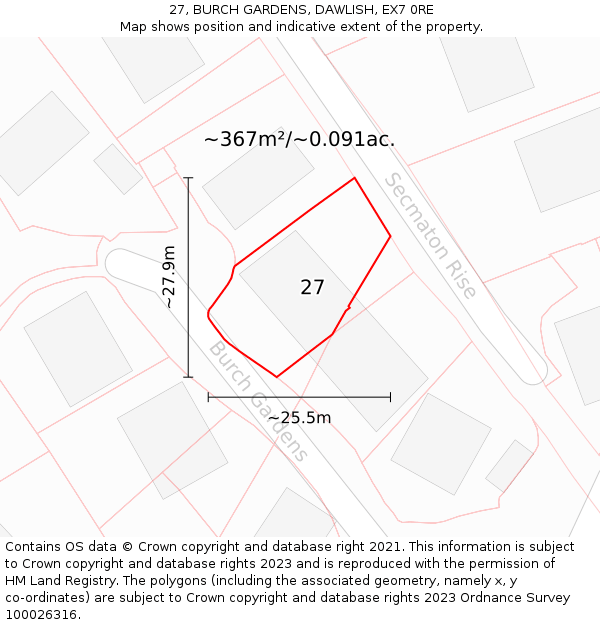 27, BURCH GARDENS, DAWLISH, EX7 0RE: Plot and title map