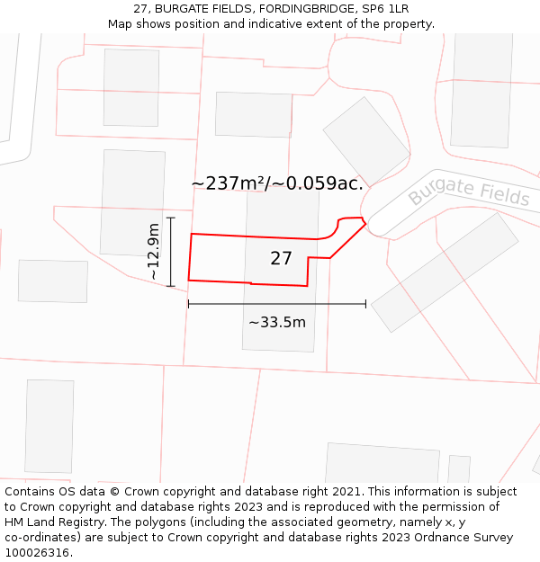 27, BURGATE FIELDS, FORDINGBRIDGE, SP6 1LR: Plot and title map