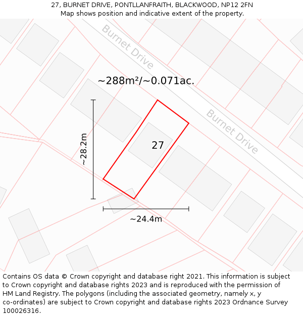 27, BURNET DRIVE, PONTLLANFRAITH, BLACKWOOD, NP12 2FN: Plot and title map