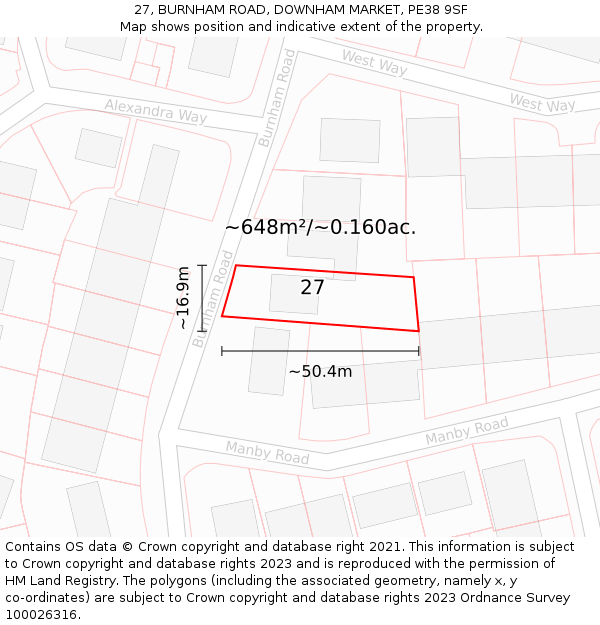 27, BURNHAM ROAD, DOWNHAM MARKET, PE38 9SF: Plot and title map