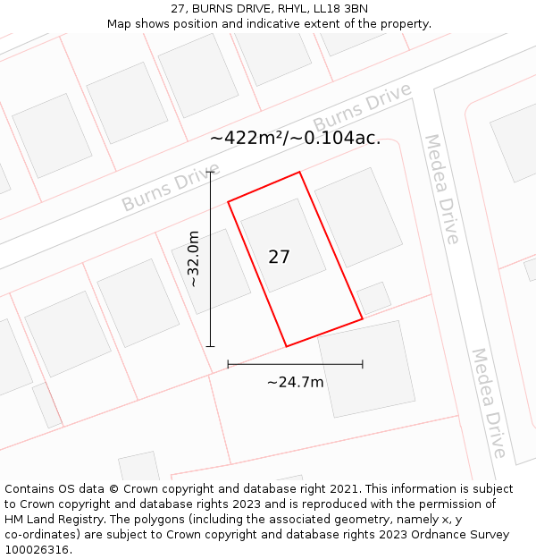 27, BURNS DRIVE, RHYL, LL18 3BN: Plot and title map