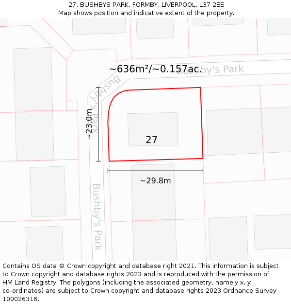 27, BUSHBYS PARK, FORMBY, LIVERPOOL, L37 2EE: Plot and title map