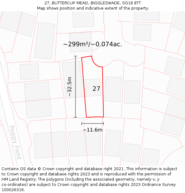 27, BUTTERCUP MEAD, BIGGLESWADE, SG18 8TT: Plot and title map