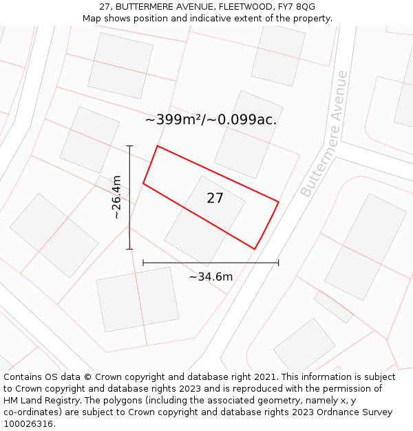 27, BUTTERMERE AVENUE, FLEETWOOD, FY7 8QG: Plot and title map