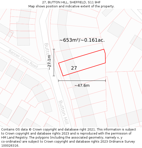 27, BUTTON HILL, SHEFFIELD, S11 9HF: Plot and title map