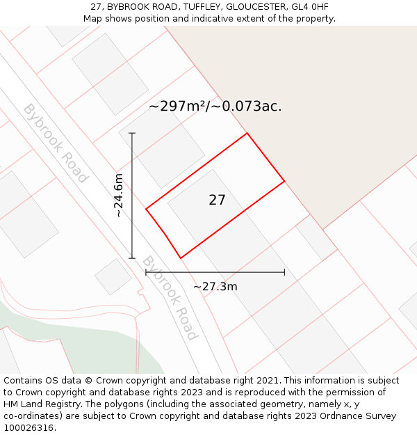 27, BYBROOK ROAD, TUFFLEY, GLOUCESTER, GL4 0HF: Plot and title map