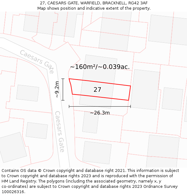 27, CAESARS GATE, WARFIELD, BRACKNELL, RG42 3AF: Plot and title map