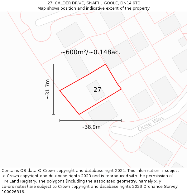 27, CALDER DRIVE, SNAITH, GOOLE, DN14 9TD: Plot and title map