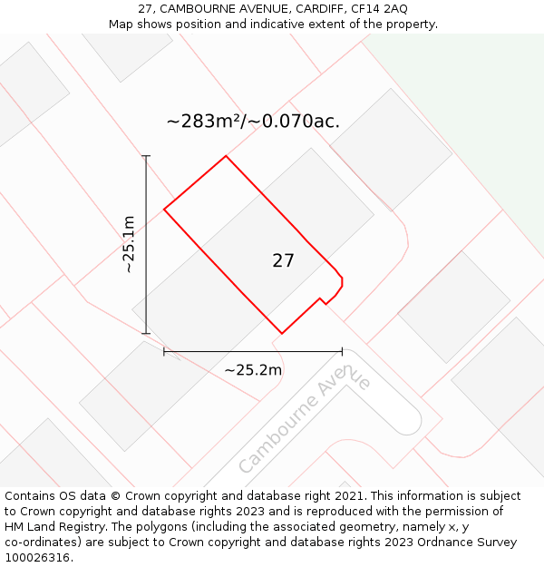 27, CAMBOURNE AVENUE, CARDIFF, CF14 2AQ: Plot and title map