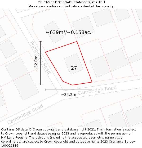 27, CAMBRIDGE ROAD, STAMFORD, PE9 1BU: Plot and title map