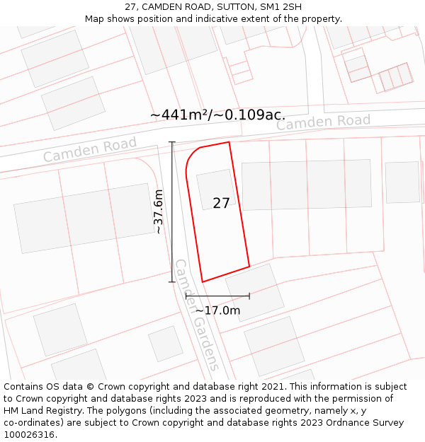 27, CAMDEN ROAD, SUTTON, SM1 2SH: Plot and title map