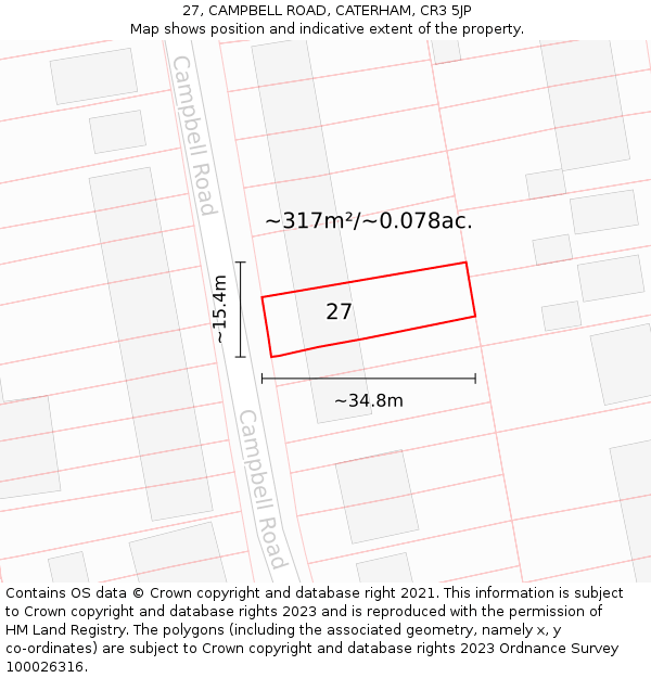 27, CAMPBELL ROAD, CATERHAM, CR3 5JP: Plot and title map