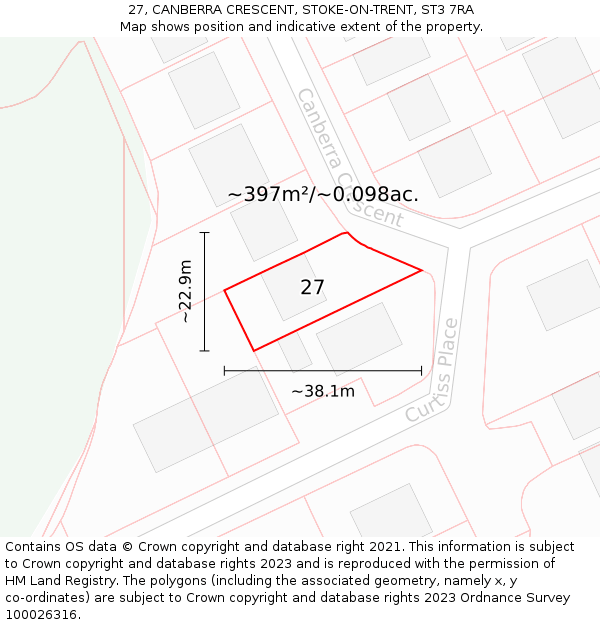 27, CANBERRA CRESCENT, STOKE-ON-TRENT, ST3 7RA: Plot and title map